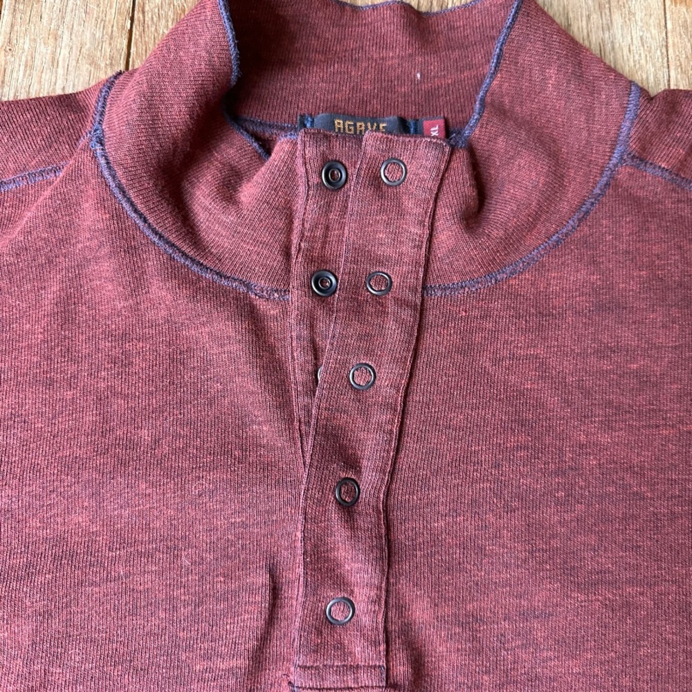 Agave Henley Pullover Mens XL Long Sleeve Mock Neck Button Rust Red USA Casual - Picture 9 of 10